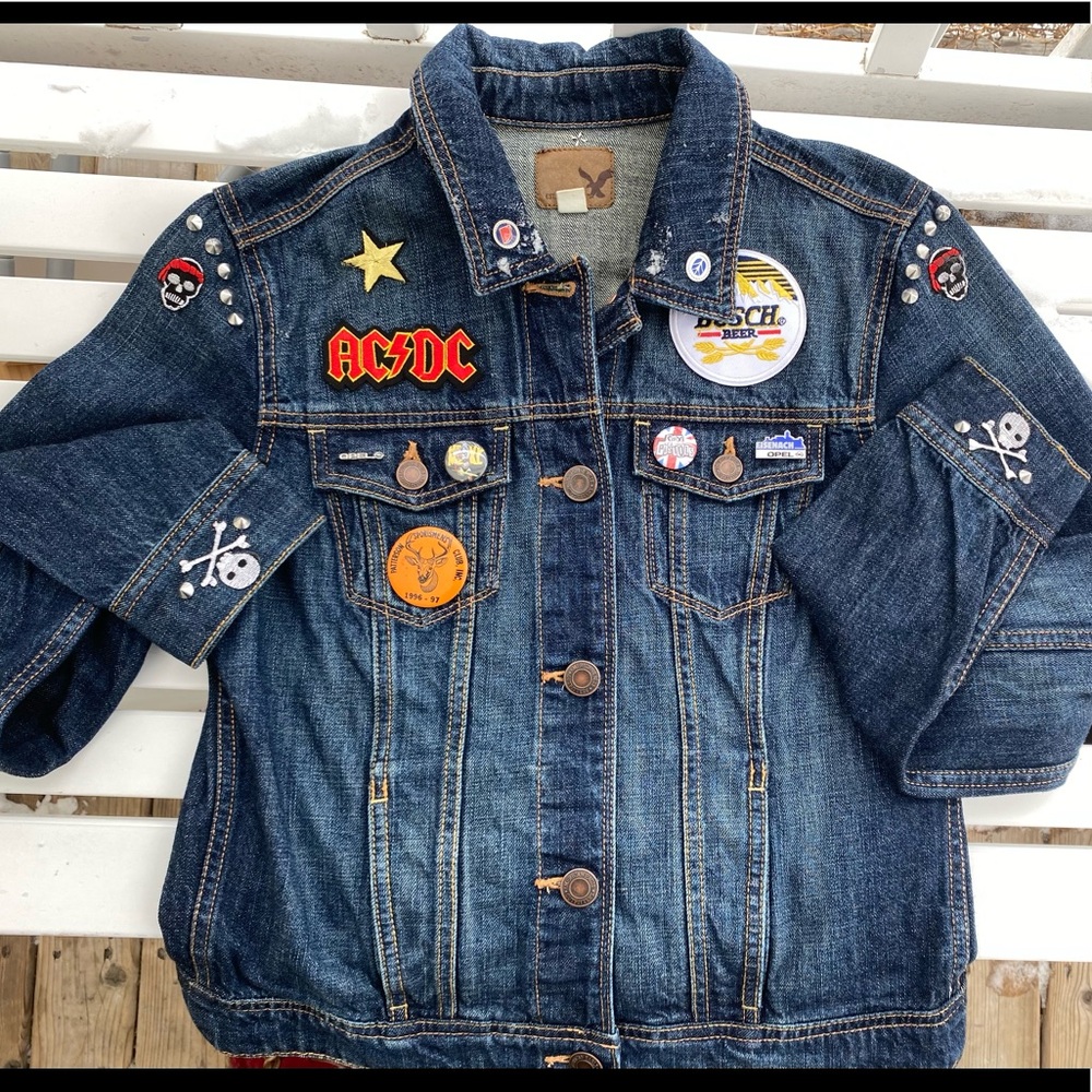 Custom handmade 80s Heavy metal studded Denim Jean Jacket AC/DC